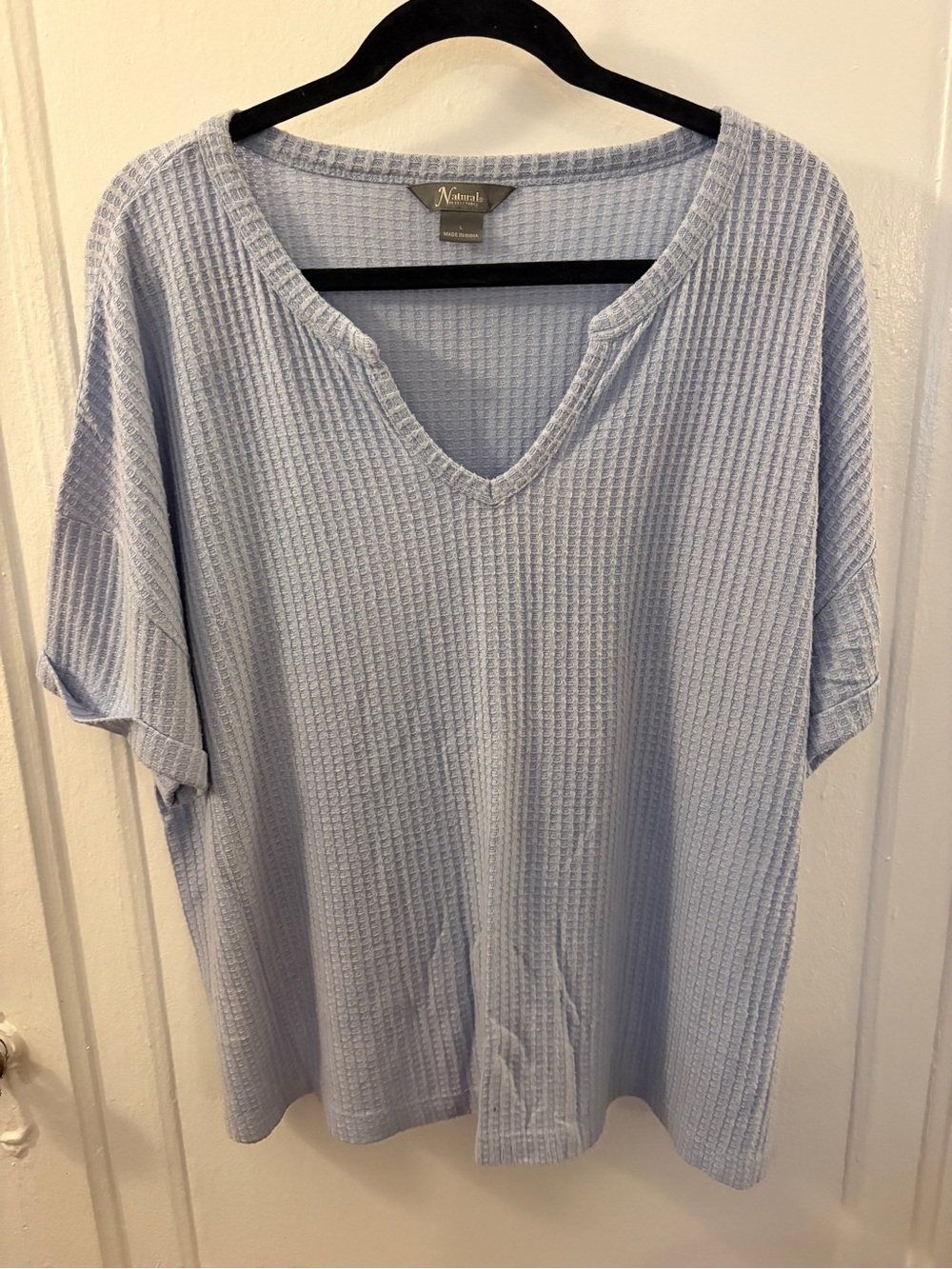 Light Blue Waffle Knit V-Neck Top